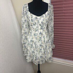 Allison & Kelly Dress sz S white‎ floral chiffon mini balloon sleeves milkmade